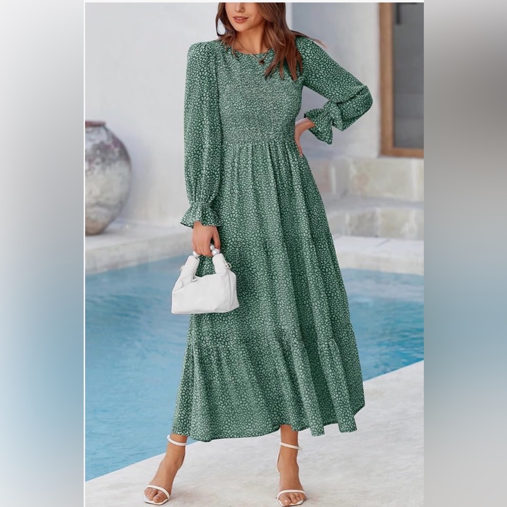 Fashion(Amazon) Dark Green Long Sleeve Maxi Dress